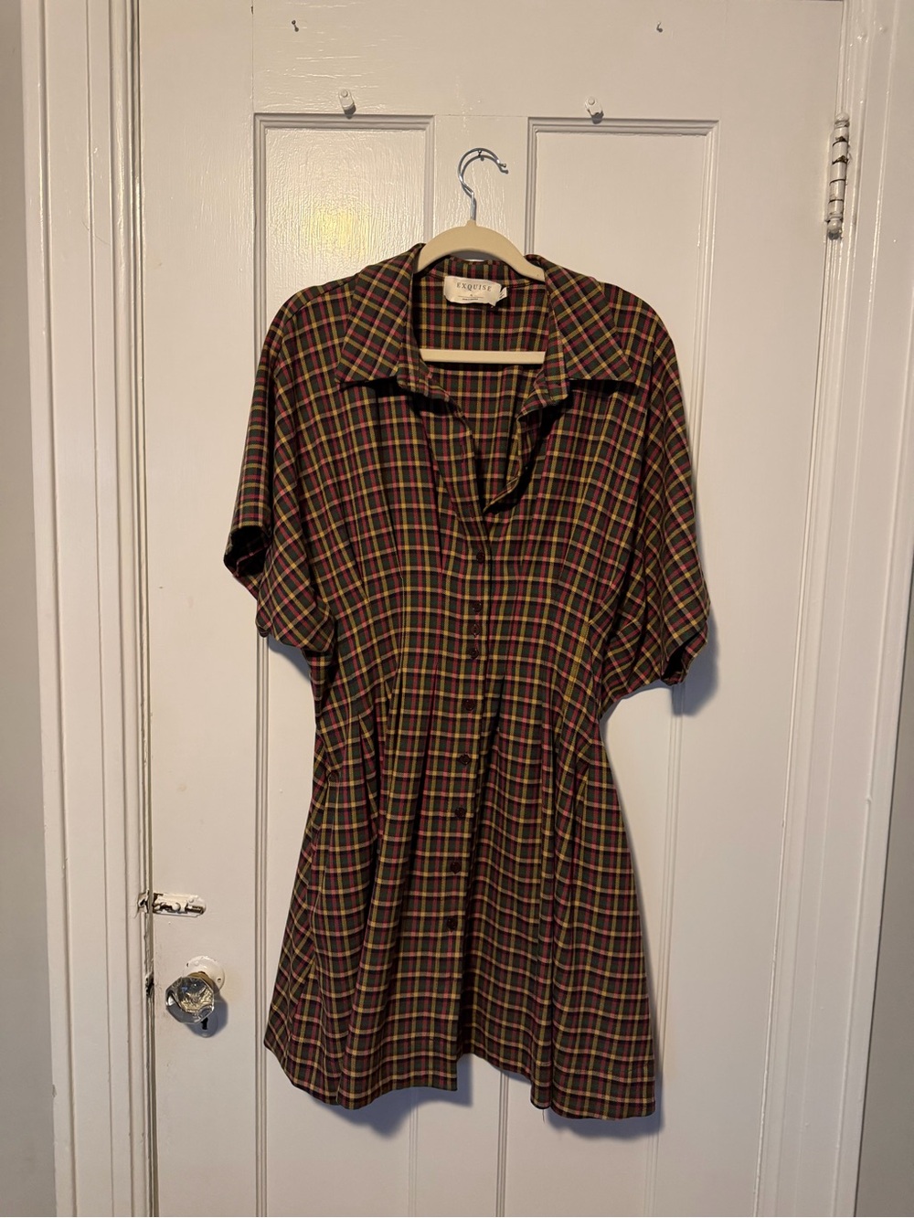 Tobie Mini Shirt Dress by Exquise (from Anthropologie), Brown Plaid, XL